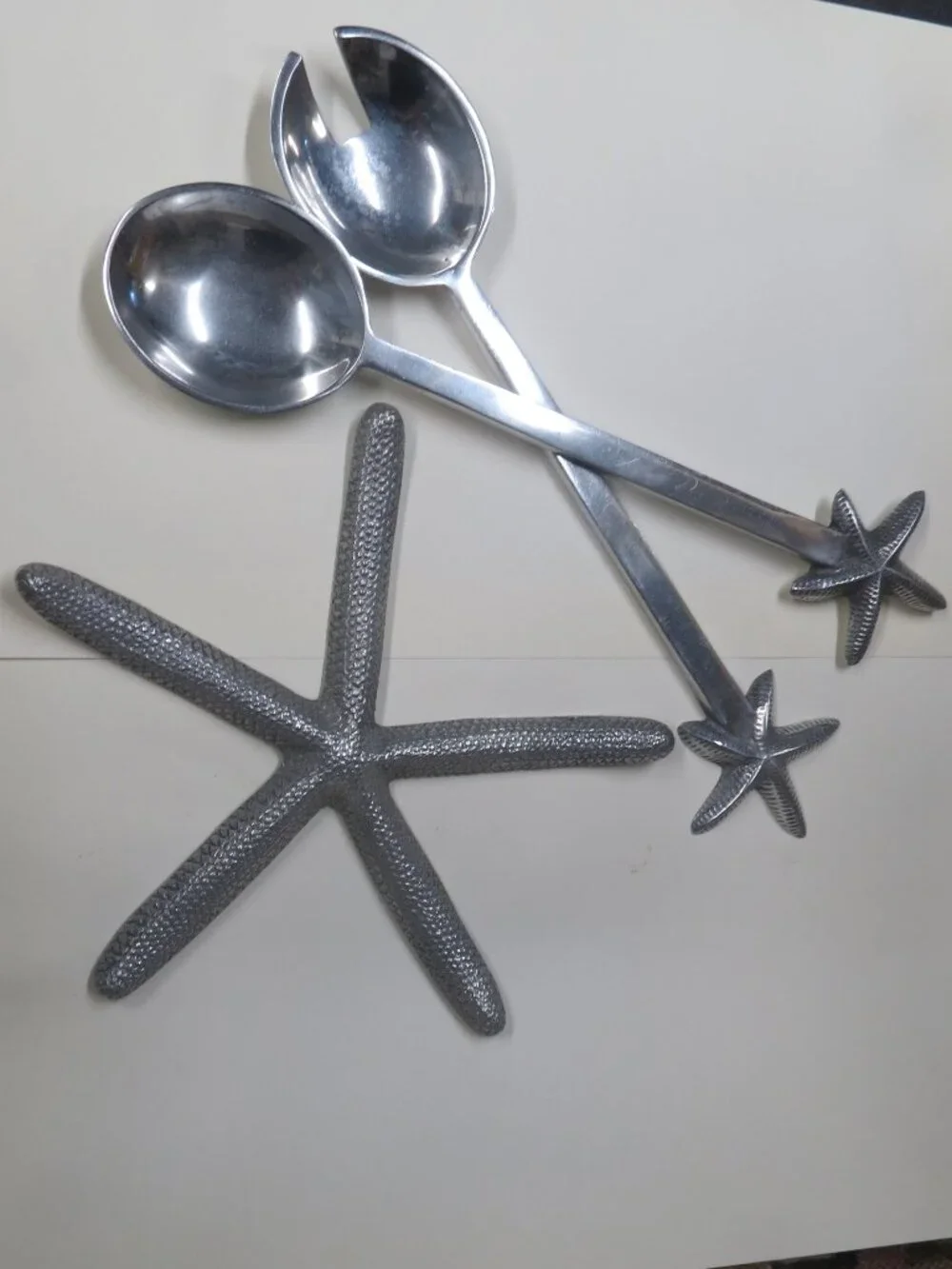 STARFISH SET Fork & Spoon Salad Servers & Napkin Holder Seaside Coastal Nautical